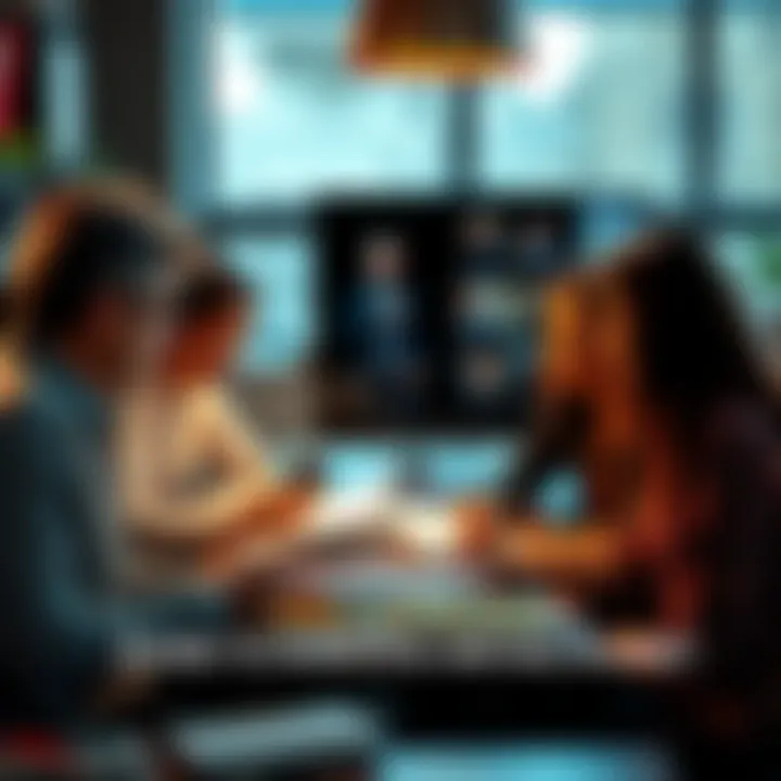 A group of writers brainstorming together, sharing ideas and notes to overcome writer's block.