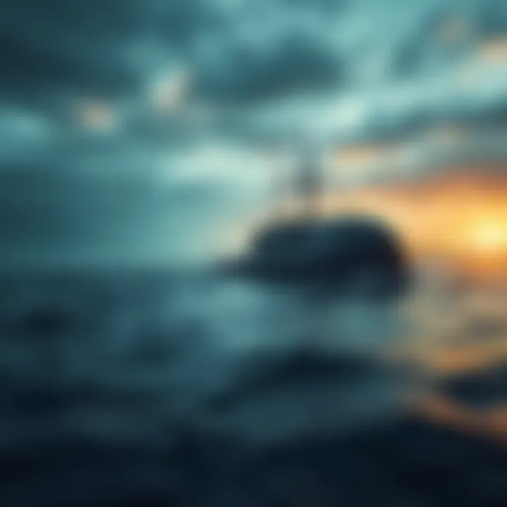 WWII submarine in the ocean A World War II submarine surfaces in the ocean, showcasing its design and structure.