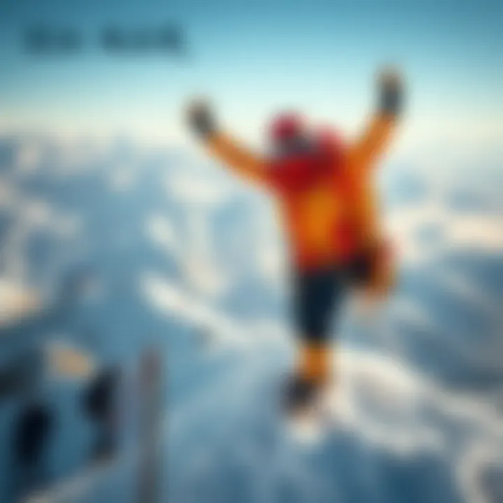 Xia Boyu at the summit of Everest Xia Boyu celebrating at the top of Mt. Everest, with a snowy landscape in the background, showcasing his triumph as a climber