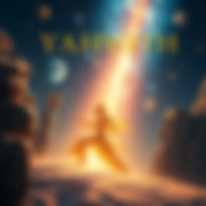 Exploring Yahweh's Influence on Humanity Abstract cosmic representation illustrating the connection between Yahweh and human identity, featuring celestial elements and ancient texts