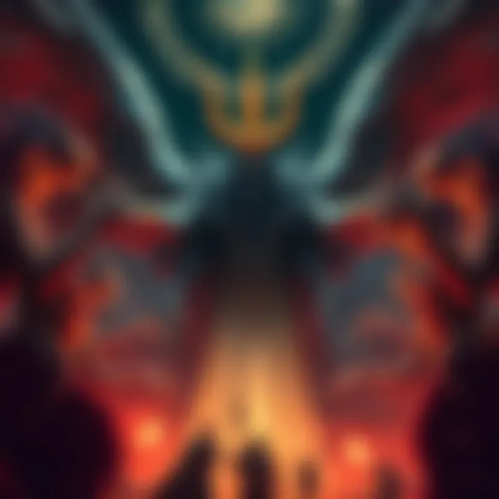 A depiction of Yaldabaoth surrounded by six Archons, embodying his insecurities and conflicts.