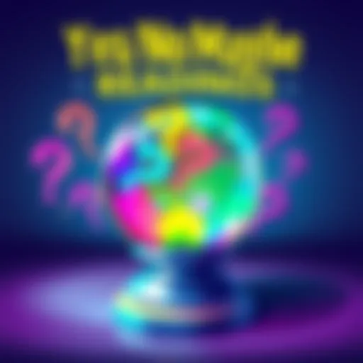 A colorful illustration of a crystal ball surrounded by question marks, representing fun readings.