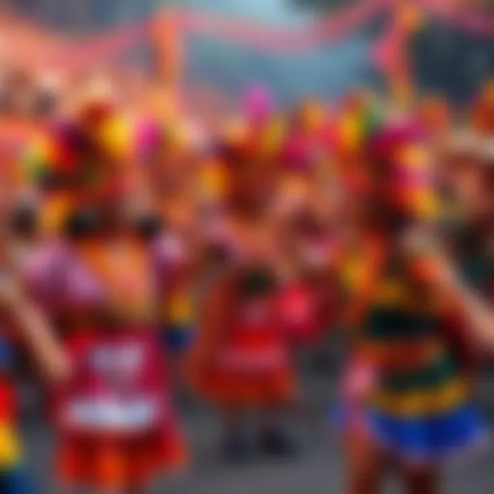 A vibrant gathering of Yeshuani people showcasing traditional dance and clothing during a cultural festival.