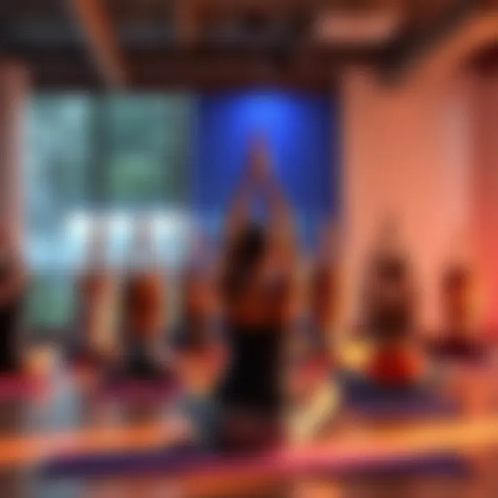 A group of people practicing alternative yoga poses that avoid wrist strain, showing a calm and supportive environment.