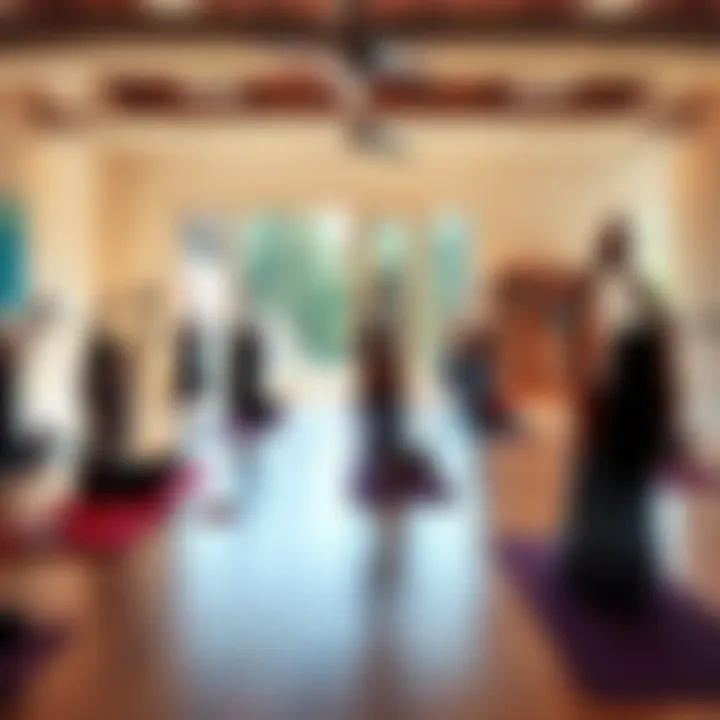 Yoga class in session Participants practicing yoga in a bright, welcoming studio environment during a community class.