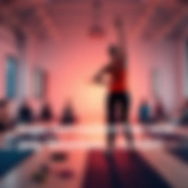 A yoga instructor demonstrates a pose in a studio filled with students on mats, highlighting the shift in pay structure and job expectations.