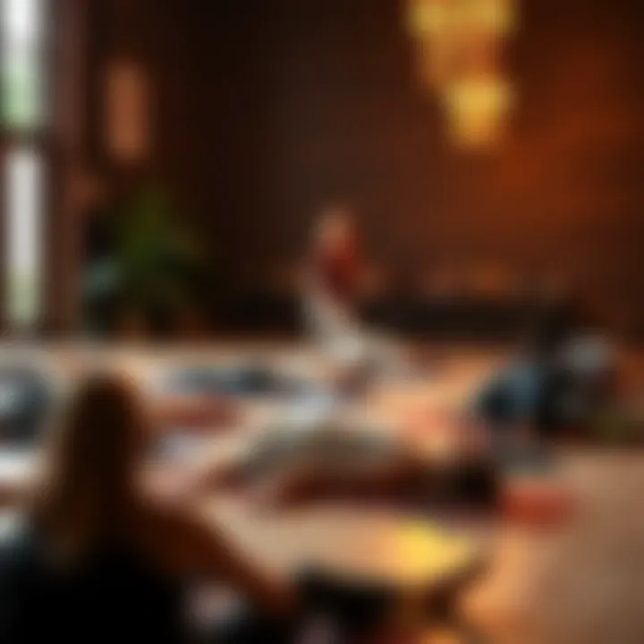 A yoga instructor leads a class where students are lying down in savasana, focusing on relaxation and mindfulness in a serene environment
