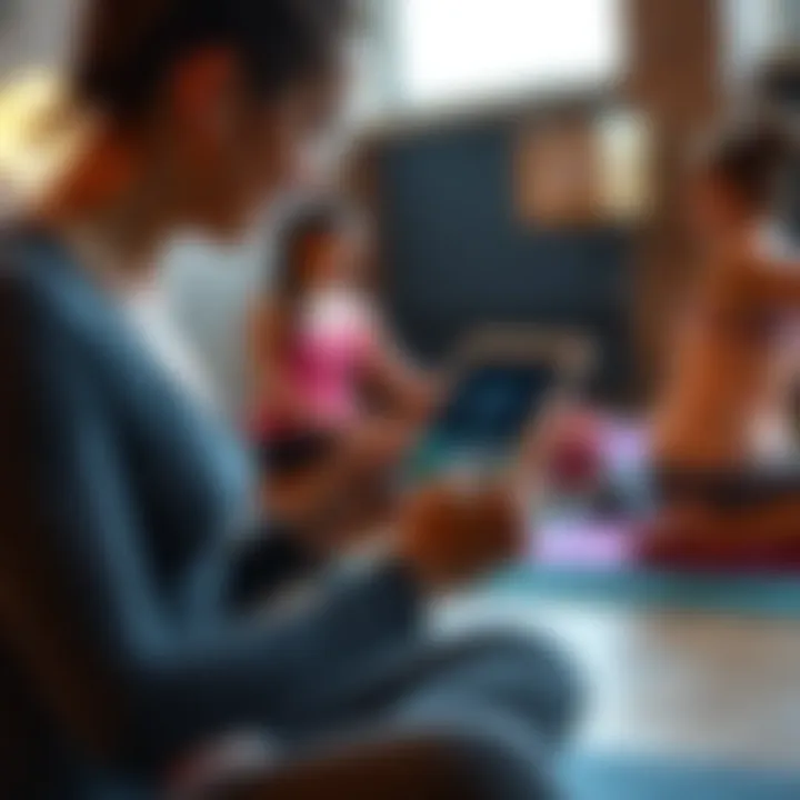 A yoga instructor reviews a sequencing app on a tablet during a class, highlighting the creative process.