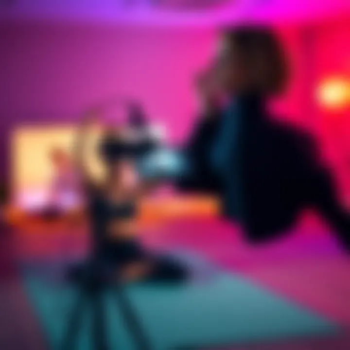 A yoga instructor demonstrating a pose while recording a video for an online class
