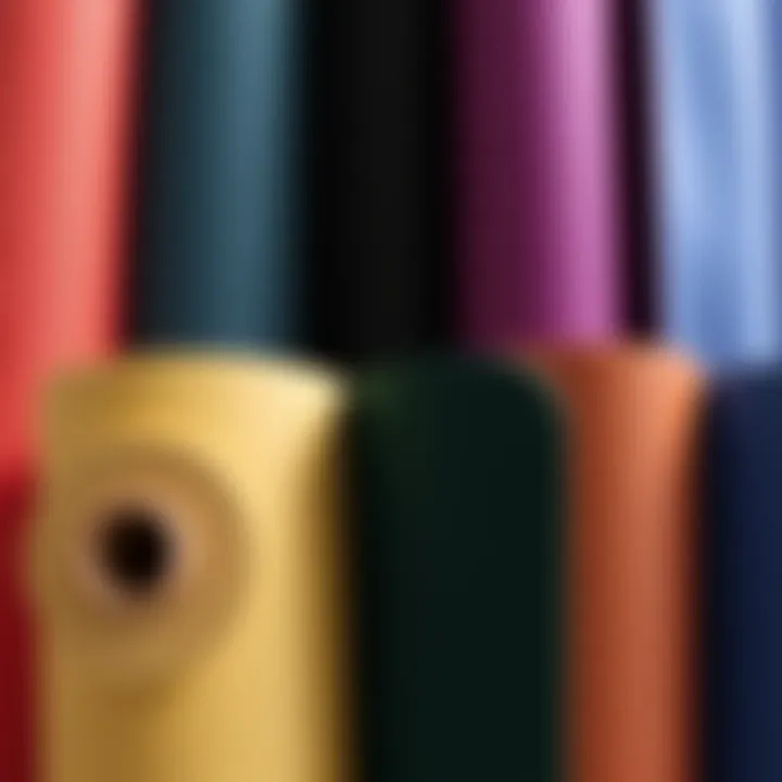 A selection of different yoga mats with varying colors and textures displayed side by side