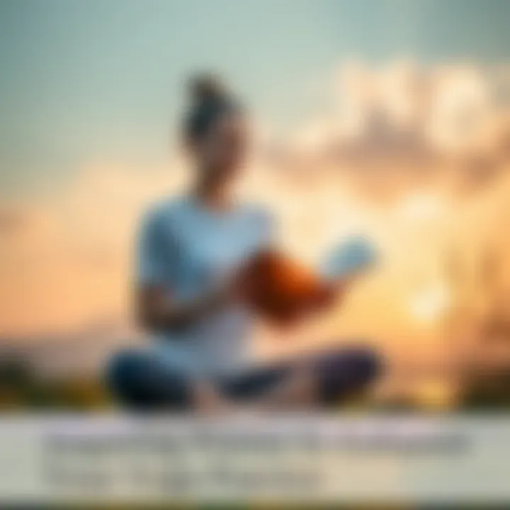 Person practicing yoga with a book of poetry A serene individual in a yoga pose, holding a poetry book, surrounded by nature