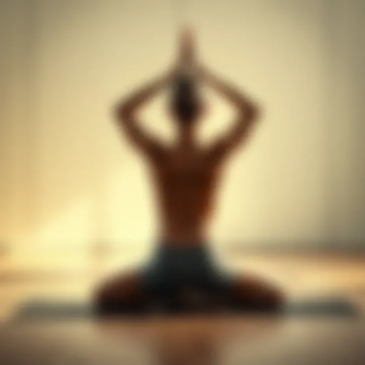 A person practicing yoga in a serene environment, concentrating on body alignment and breathing without a teacher's assistance.
