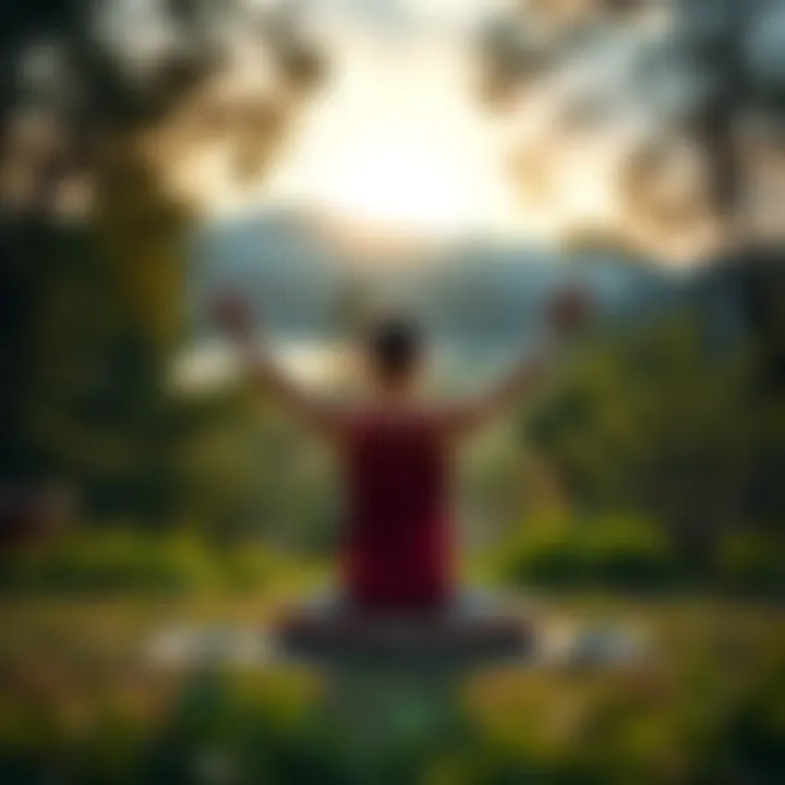 A person practicing yoga in a peaceful outdoor setting, surrounded by nature, symbolizing spiritual connection and growth.