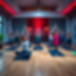 Group of people in a yoga teacher training class practicing asanas together in a studio