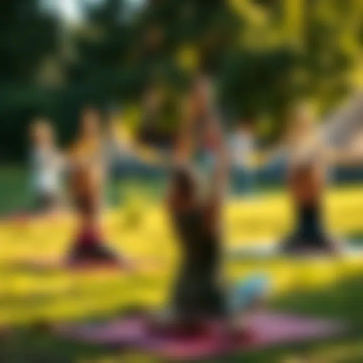 Yoga Teacher Training Practicum Session A group of people practicing yoga in a serene outdoor setting during teacher training with a focus on breathwork