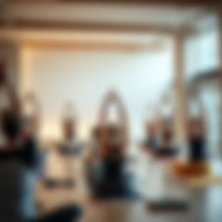 A group of students practicing yoga therapy focused on physical healing and injury recovery