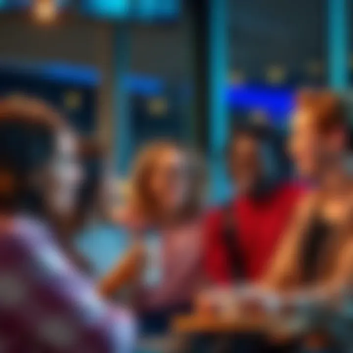 A group of 22-year-olds engaging in a conversation about their careers and love lives, smiling and sharing ideas in a casual setting