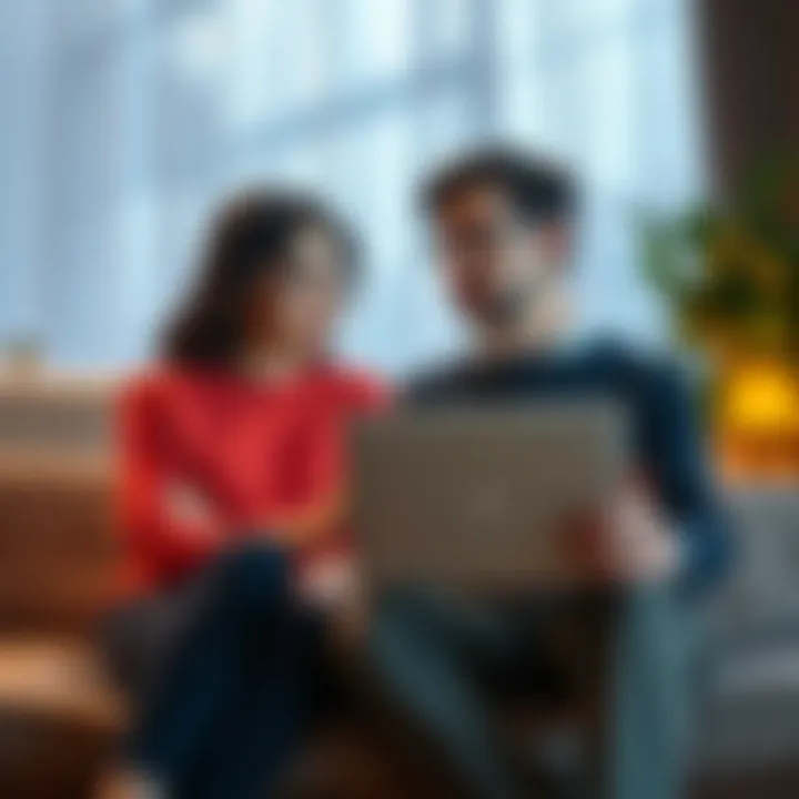 A 26-year-old couple sits together, looking at a laptop, deep in conversation about their career and relationship choices.