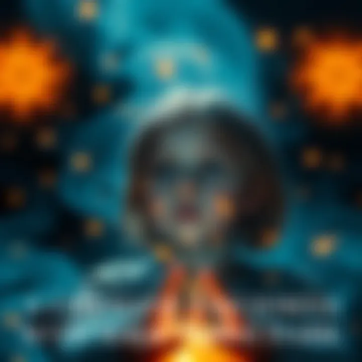 A nine-year-old girl looks shocked as she watches a magic spell go wrong, surrounded by dark swirling energy and glowing symbols, reflecting her lost innocence