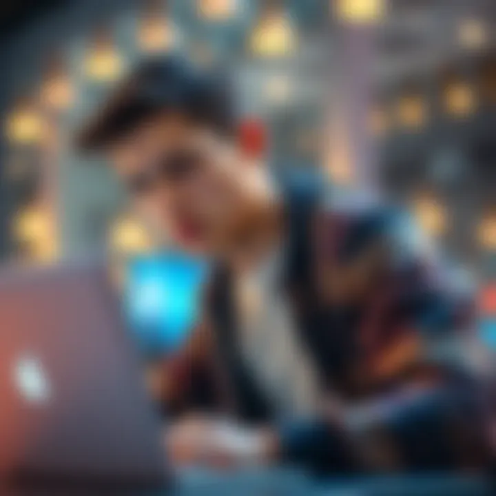 Young man seeking career advice An 18-year-old man looking at a laptop with a thoughtful expression, researching career options and guidance.