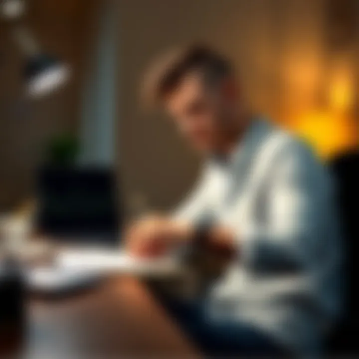 A 25-year-old man sitting at a desk with a notebook, reflecting on his career choices in writing or IT and thoughts about marriage.