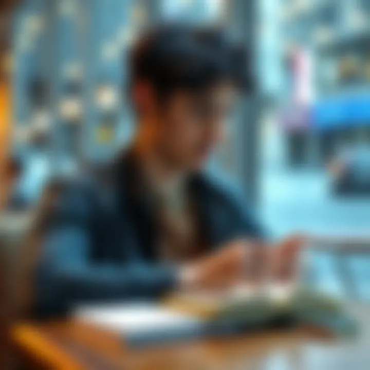 A 24-year-old man sitting at a café, looking hopeful as he writes in a notebook about his love and career goals.