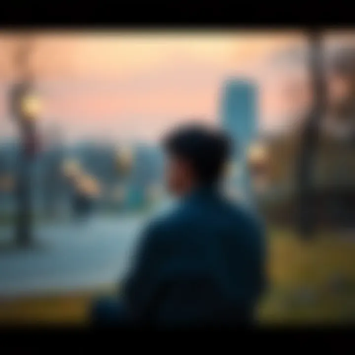 A 23-year-old sitting alone on a bench, gazing into the distance, reflecting on loneliness and longing for companionship.