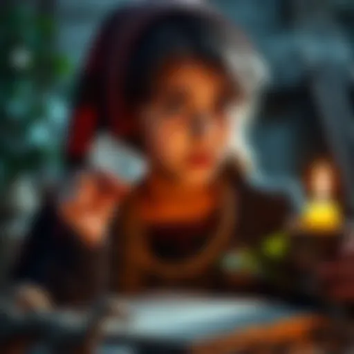 A young person with a thoughtful expression holding a crystal and a candle, surrounded by herbs and a spell book, reflecting on mental strength in witchcraft.