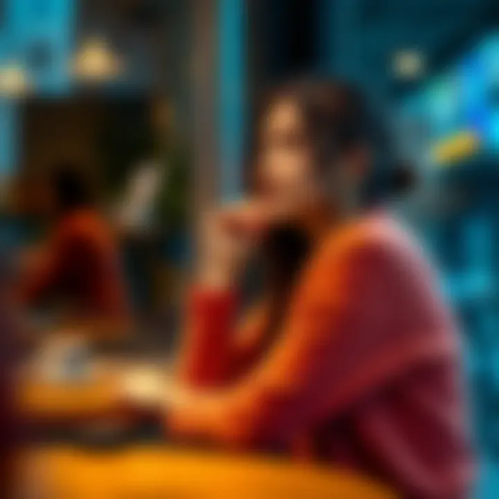 A 26-year-old woman sitting in a café, looking thoughtful as she gazes out the window, representing the challenges she faces today.
