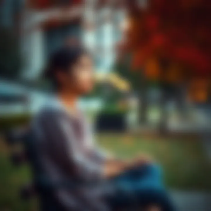 A 24-year-old woman sitting on a park bench, looking thoughtfully into the distance, symbolizing her journey through career and personal growth challenges.