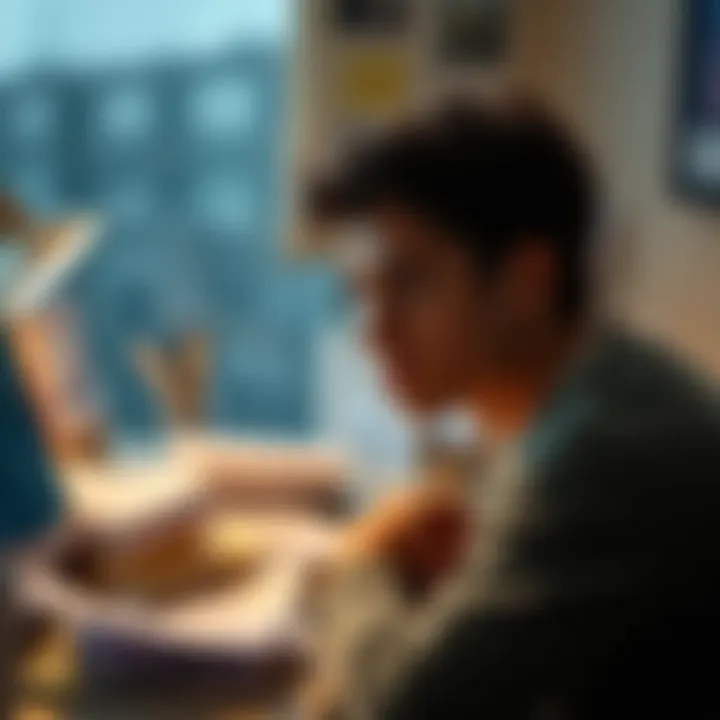A 26-year-old looking contemplative while sitting at a desk filled with papers and a laptop, symbolizing career confusion and personal struggles.