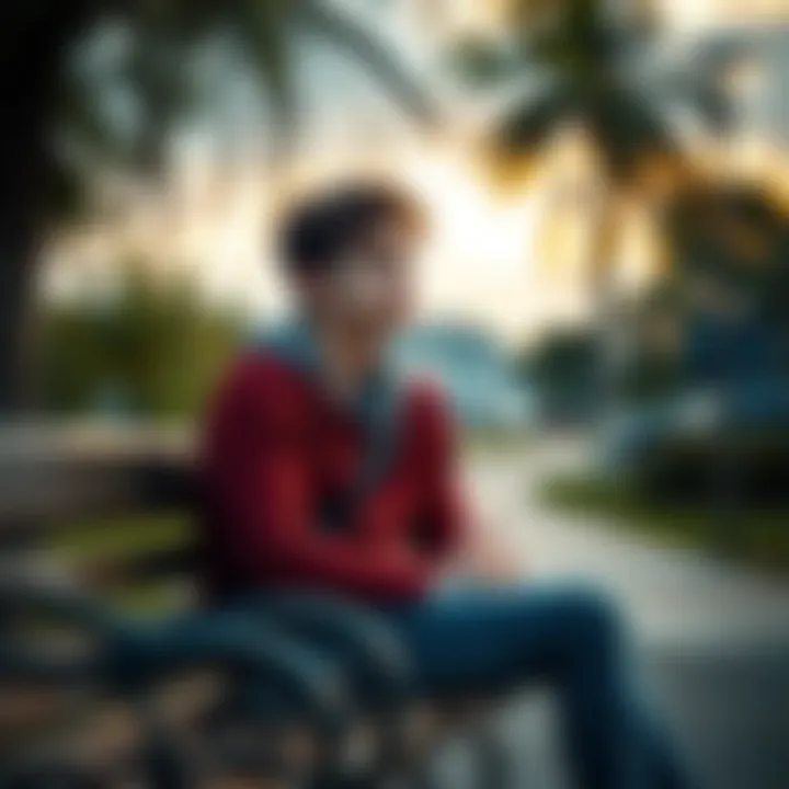 A thoughtful young adult sits on a park bench, gazing into the distance, reflecting on personal experiences with belief and the paranormal.