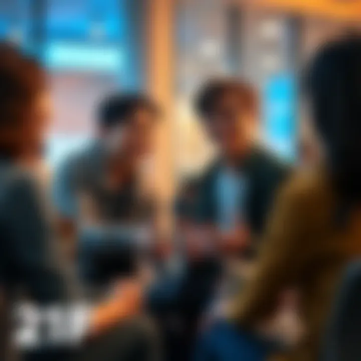 A 21-year-old person engaging in a discussion with others in a casual setting, inviting questions and sharing experiences.