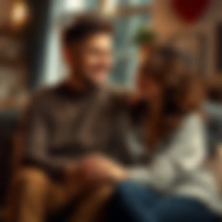 A young couple smiling and holding hands, sitting together in a cozy setting, representing the joys and challenges of married life at 22.