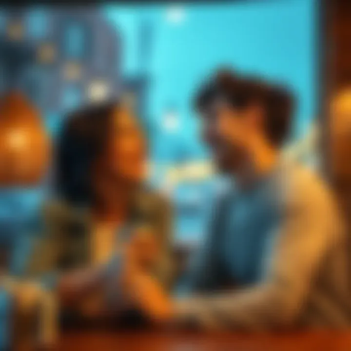 Young couple enjoying a playful moment A young man and his Sagittarius girlfriend laughing together at a cafe, showing affection and connection.