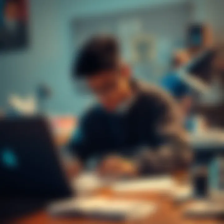 A young person brainstorming ideas for Sayso Says at a desk filled with sketches and notes
