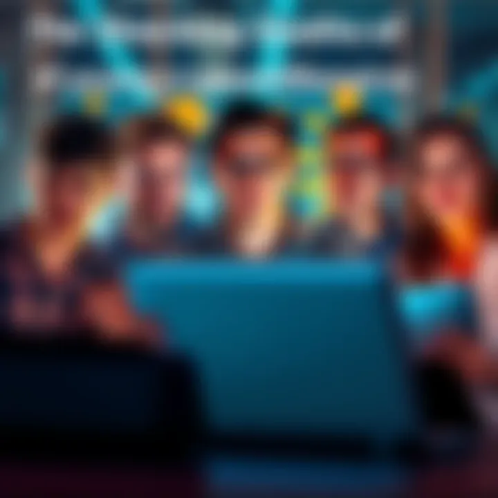 A group of young people with laptops and cryptocurrency symbols, looking concerned about sudden deaths in their community.
