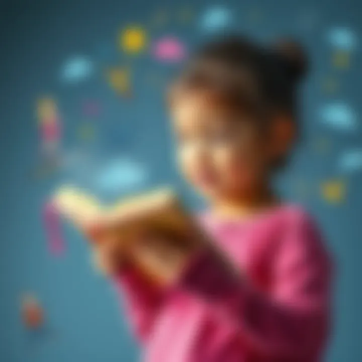 An 8-year-old girl imagines writing her wishes in a book in her mind, surrounded by colorful drawings of friends and weather events like a hailstorm.