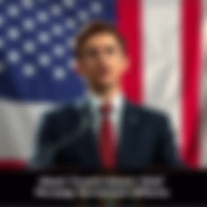A 22-year-old man in a suit speaks at a podium with a U.S. flag in the background, symbolizing his new role in national security.