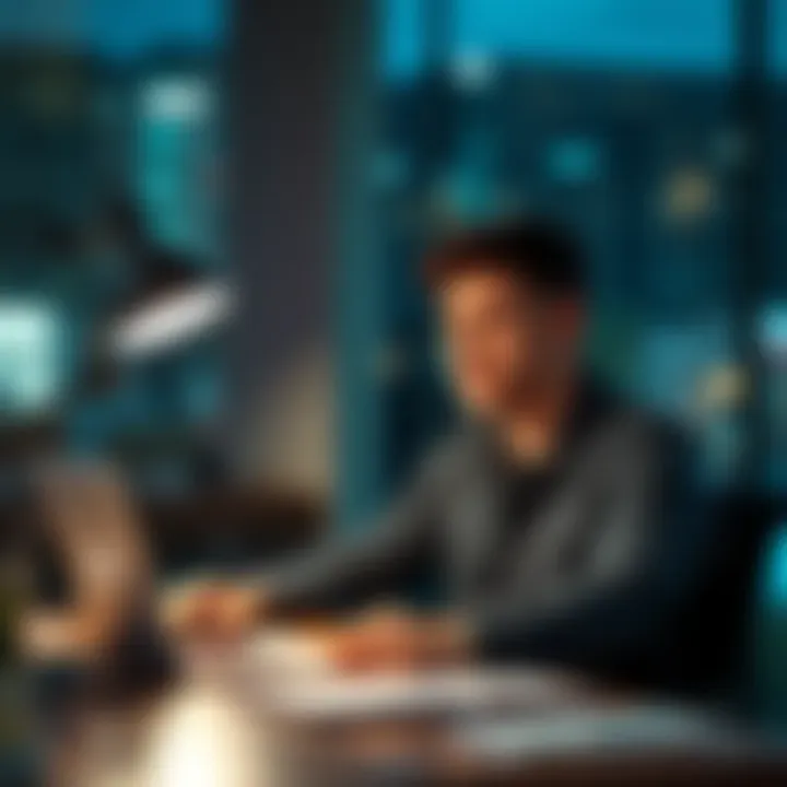 A 26-year-old man sitting at a desk with a laptop, looking thoughtful while holding a phone, representing career and love life balance.