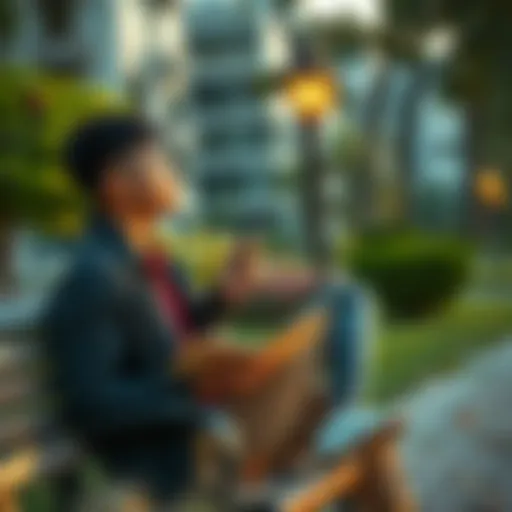 Anyone 19M sitting on a park bench, looking contemplative while holding a notebook and pen, symbolizing his journey and aspirations.