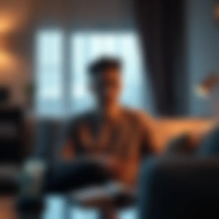 A 26-year-old man with a pensive expression sits alone in a cozy room, reflecting on his emotions, with a photo of his girlfriend on the table.