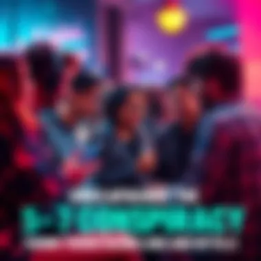 A group of young adults engaged in a lively conversation about music trends, with a focus on lyrics and their meanings