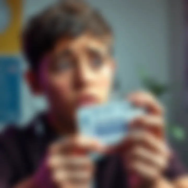 A young individual with a worried expression holding a Covid-19 vaccine card, reflecting on their feelings of regret