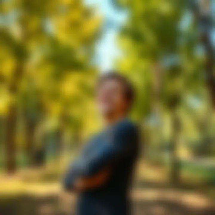 An 18-year-old stands in a sunny park surrounded by trees, smiling and enjoying life, symbolizing a positive change in perspective.