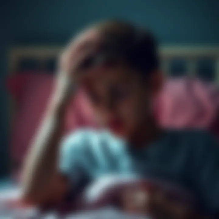 A young person sitting on a bed, holding their head in distress, reflecting severe pain and uncertainty after an injury.