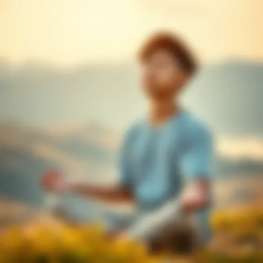 A 19-year-old sitting cross-legged, eyes closed, in a peaceful outdoor setting, symbolizing the journey of overcoming doubts