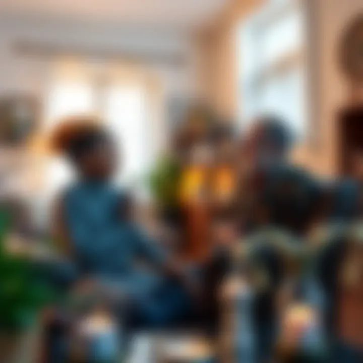 A young individual discussing their pagan beliefs with their supportive parents in a cozy living room setting.