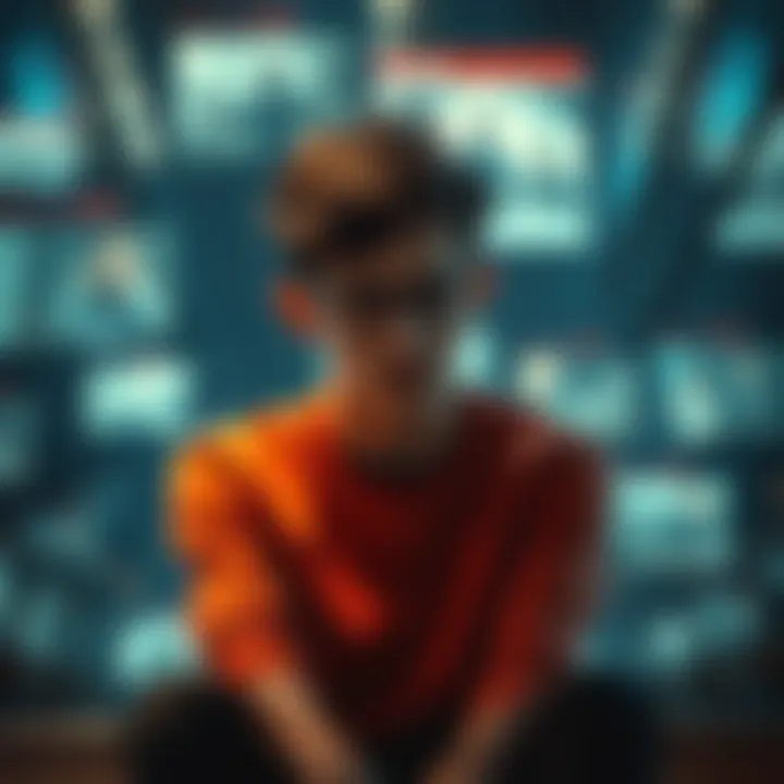 A young individual sits alone, appearing contemplative and overwhelmed by emotions, surrounded by blurred images representing coincidences and panic.