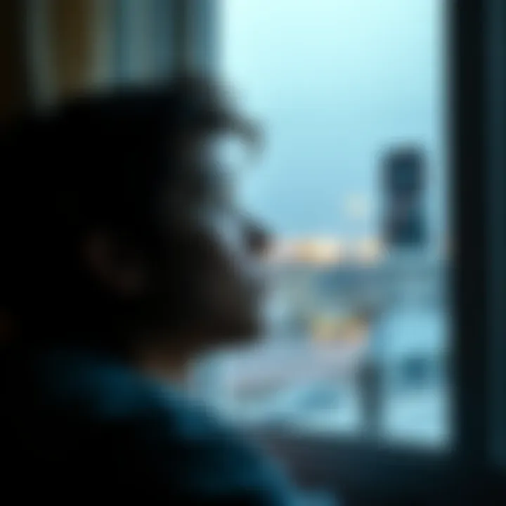 A young adult gazing out a window, deep in thought about love and heartbreak